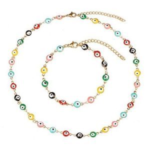 Evil Eye Necklace Bracelet Set for Women